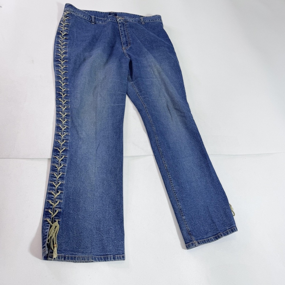 The Blues Jeans Y2K Womens 20 Blue Straight Lace Up Tassel Vintage Denim